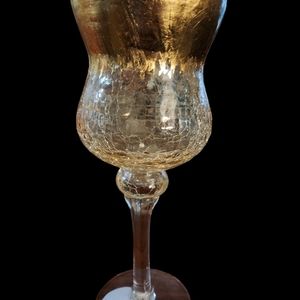 Old East Main Co Glass candleholder clear crackled with gold trim.